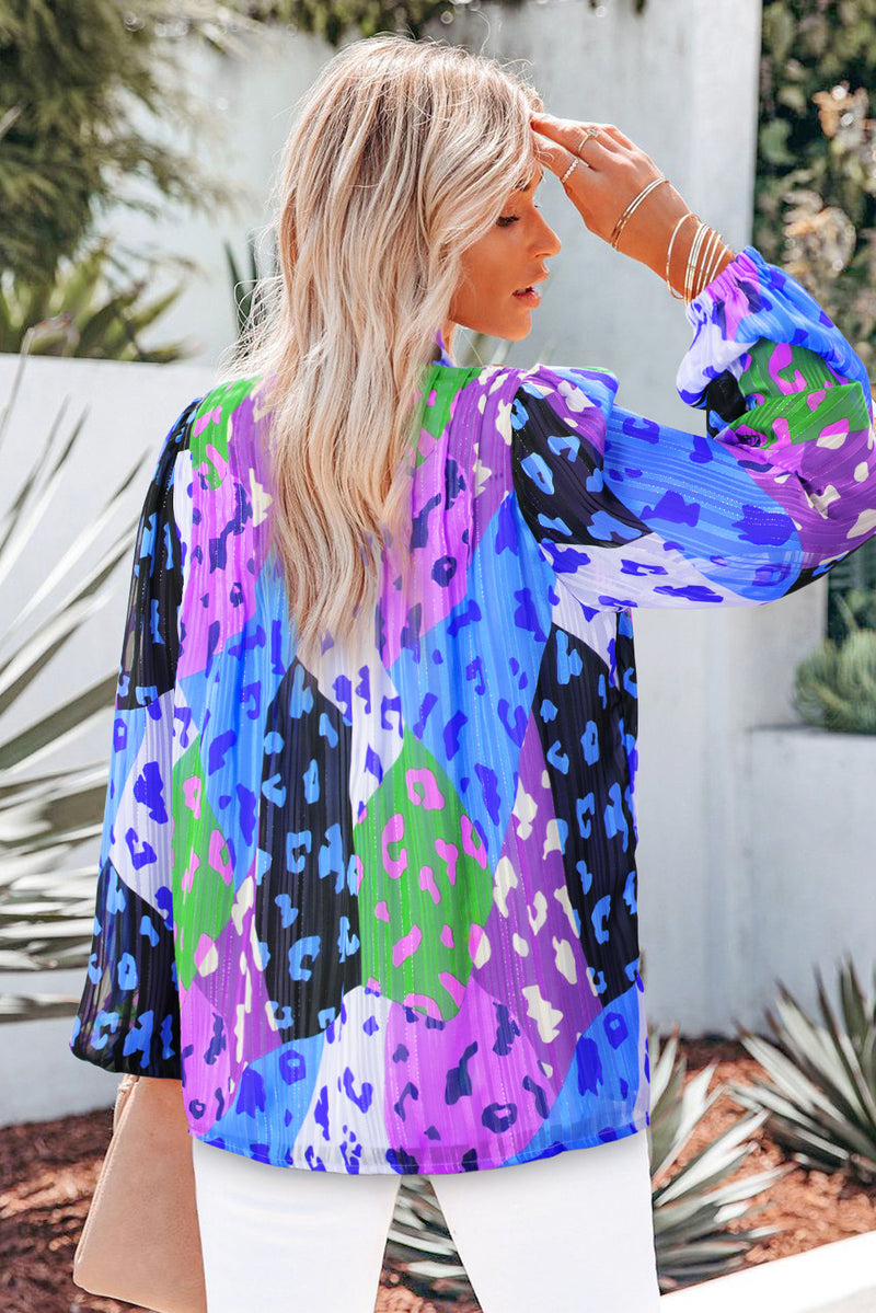 Moira Printed Notched Long Sleeve Blouse