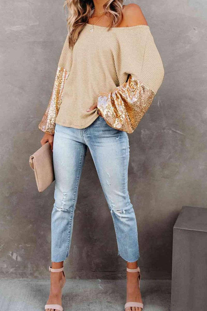 Sophie Sequin Waffle-Knit Blouse