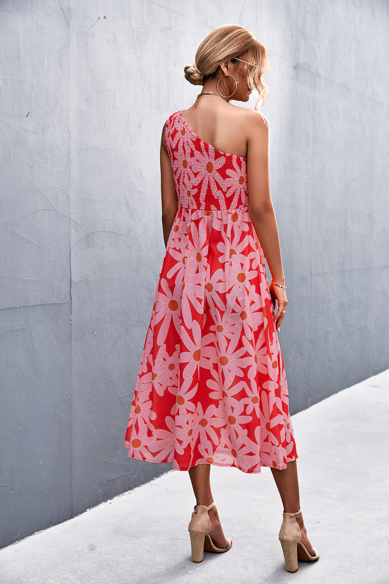 Gloria Floral Smocked One-Shoulder Midi Dress