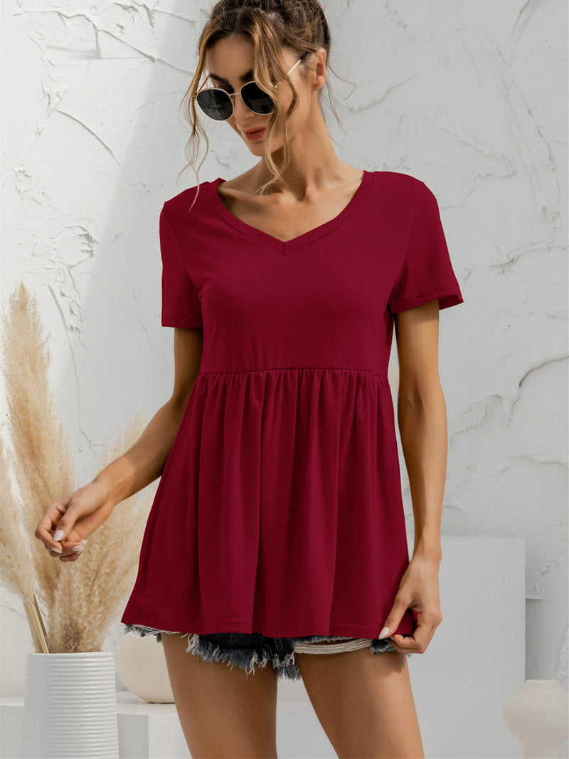 Deal of the Day Piper V-Neck Short Sleeve Babydoll Top
