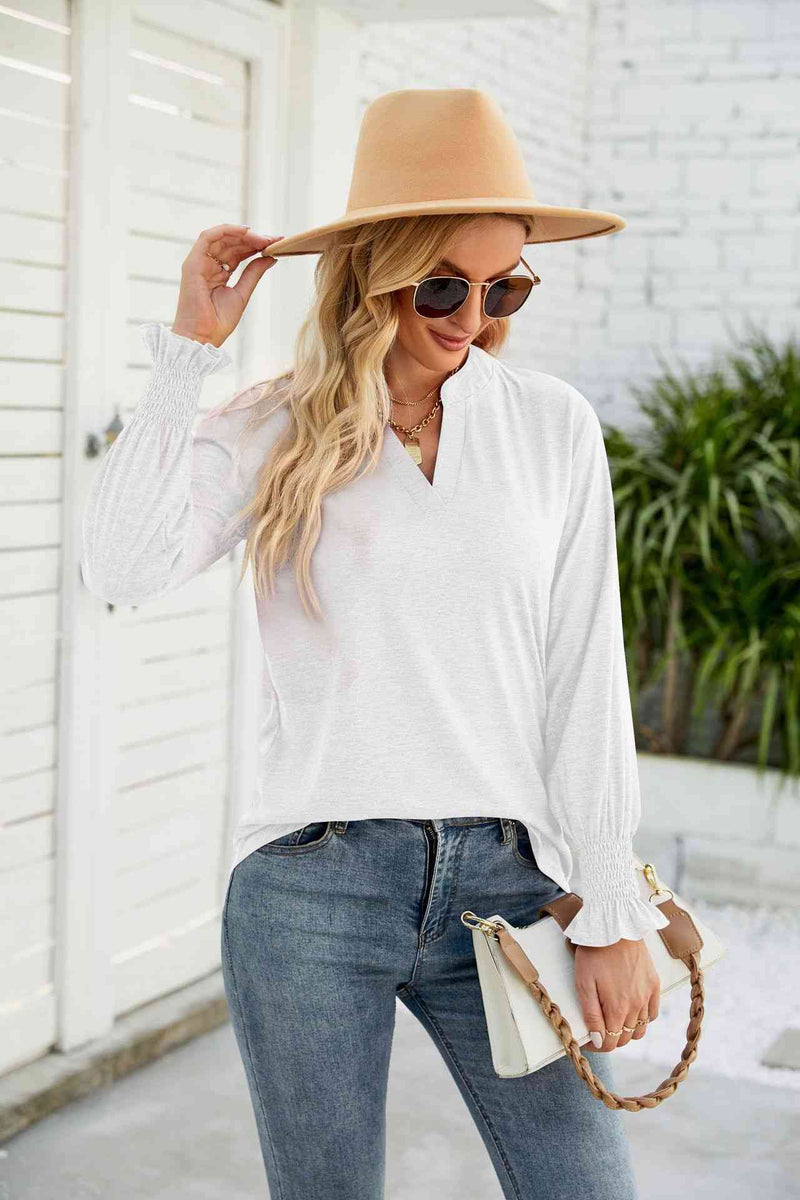 Waverly Heathered Flounce Sleeve Curved Hem Top -- Deal of the day!