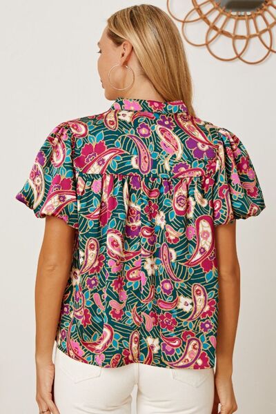 Rosalind Floral Collared Neck Short Sleeve Blouse - Deal of the day!