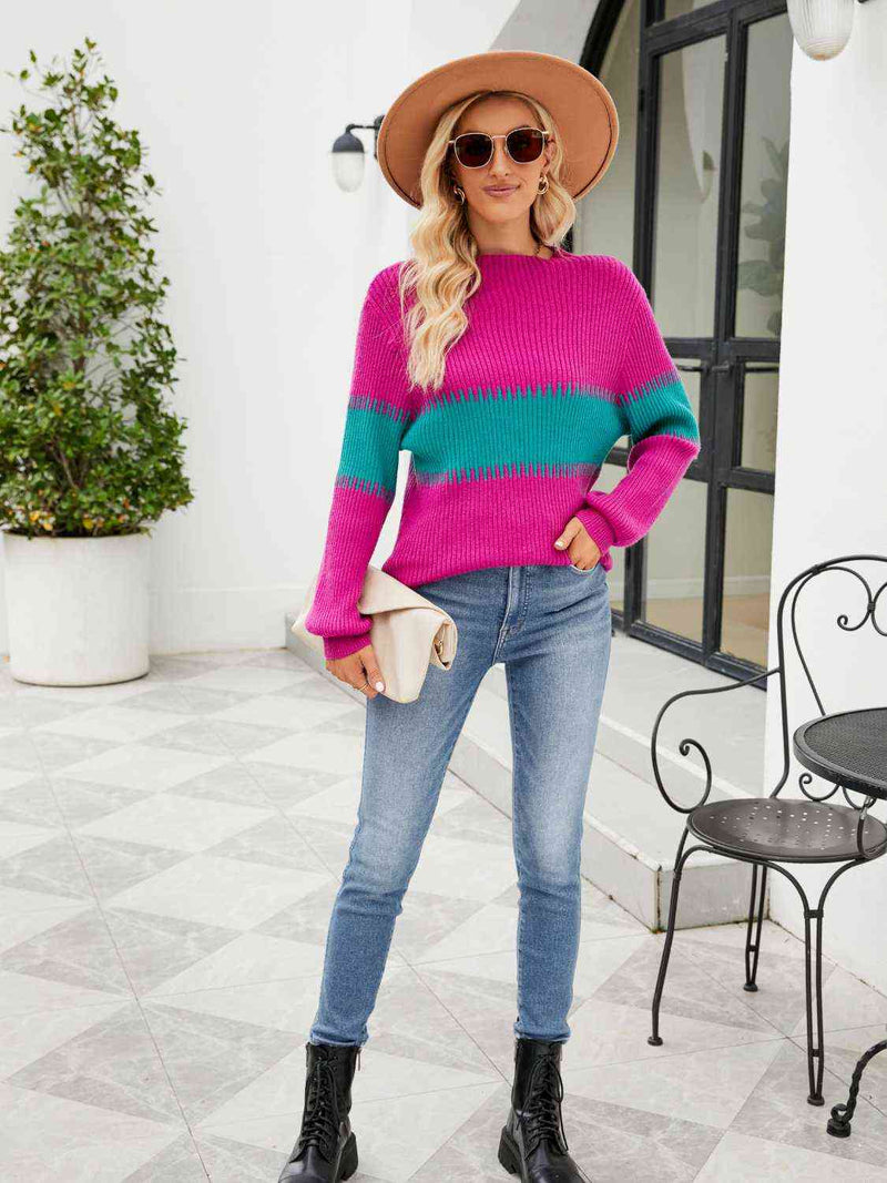 Ainsley Contrast Round Neck Sweater