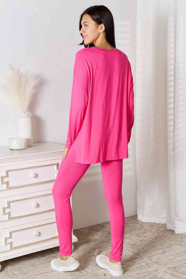 Xaden Full Size V-Neck Soft Rayon Long Sleeve Top and Pants Lounge Set