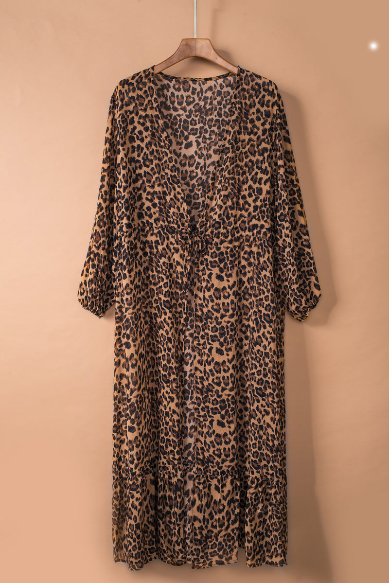Robin Leopard Open Front Long Sleeve Cover Up