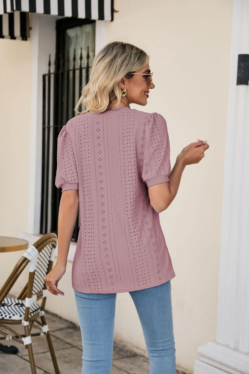 Blakely Eyelet Puff Sleeve V-Neck Top - Deal of the Day!