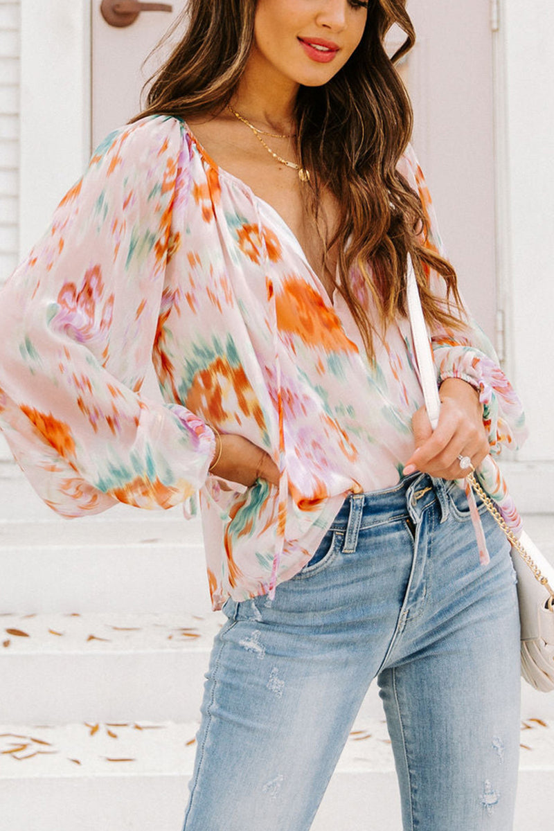 Nellie Printed Tie Neck Long Sleeve Blouse