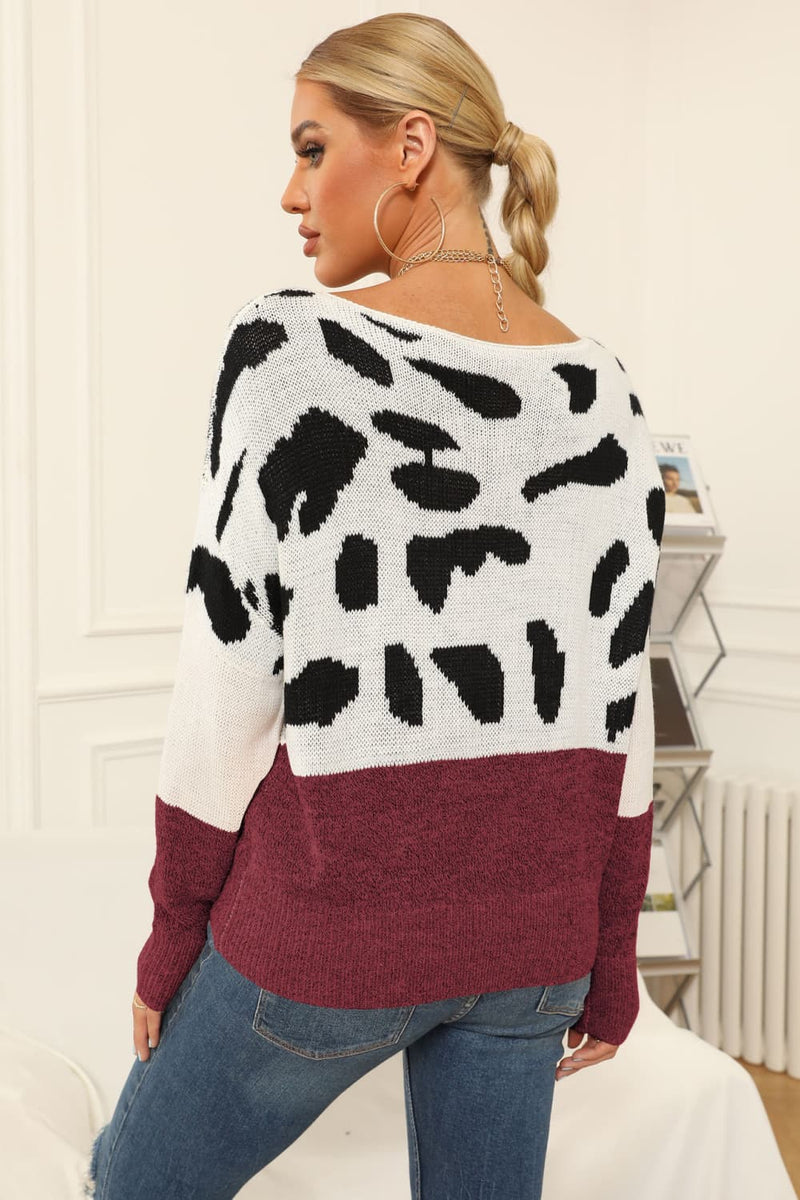 Jules Full Size Two-Tone Boat Neck Sweater