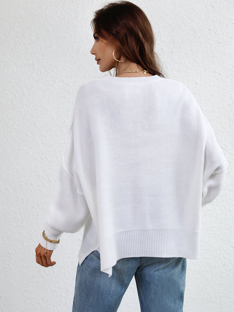 Petra Exposed Seam Dropped Shoulder Slit Sweater