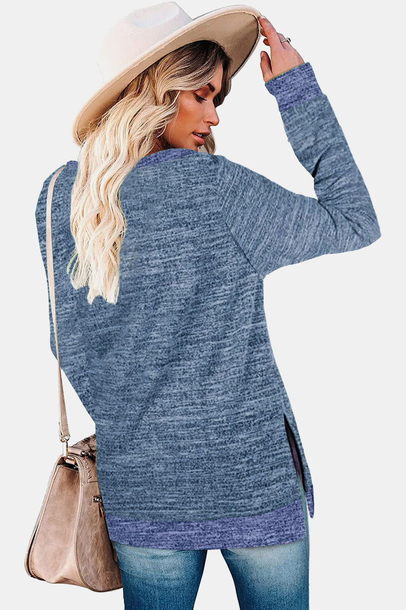 Lonnie Round Neck Long Sleeve Slit T-Shirt - Deal of the day!