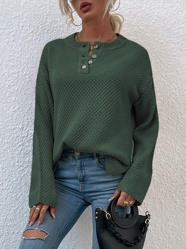 Amora Quarter-Button Slit Sweater