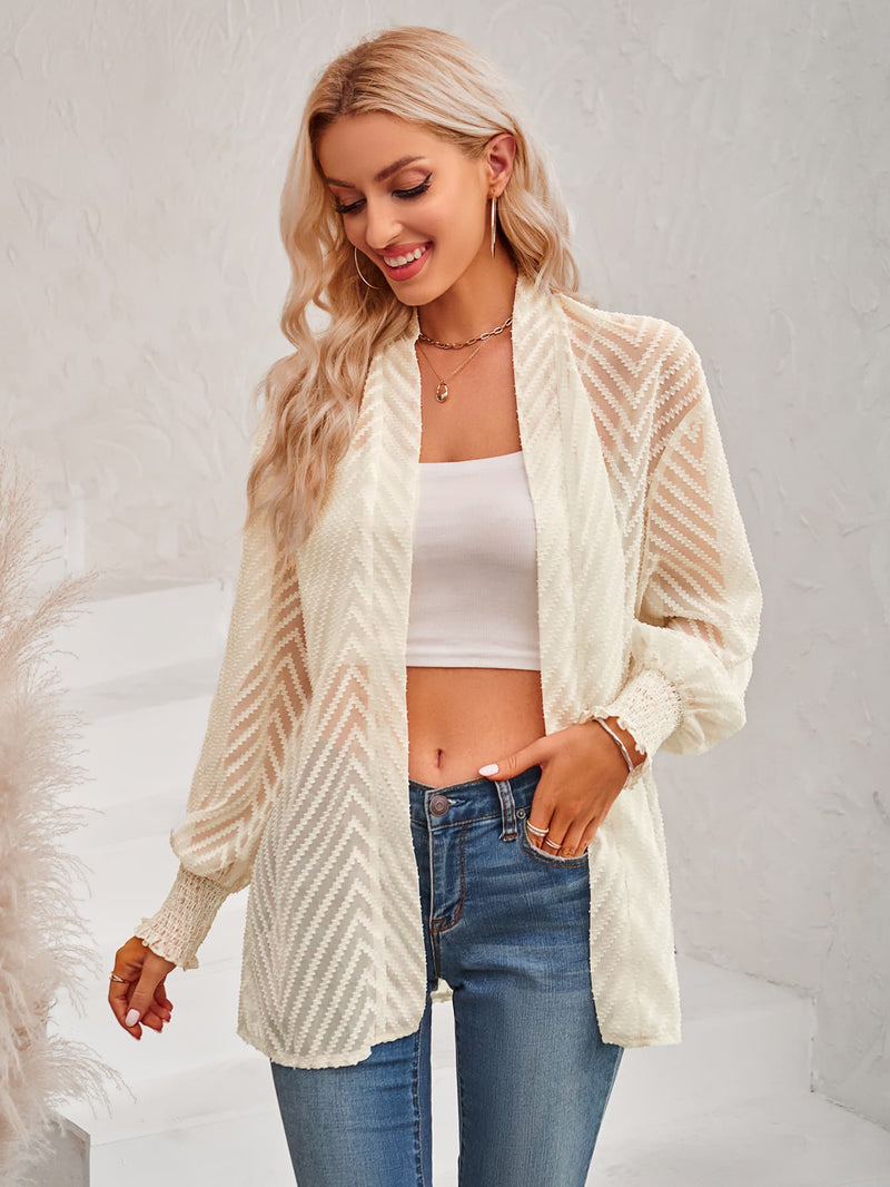Luna Lantern Sleeve Open Front Sheer Cardigan - Deal of the day!