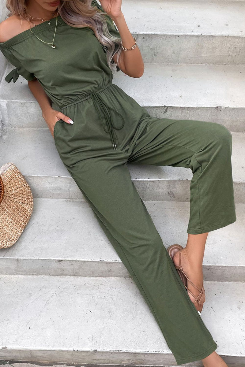 Shae Off-Shoulder Tie Cuff Jumpsuit with Pockets