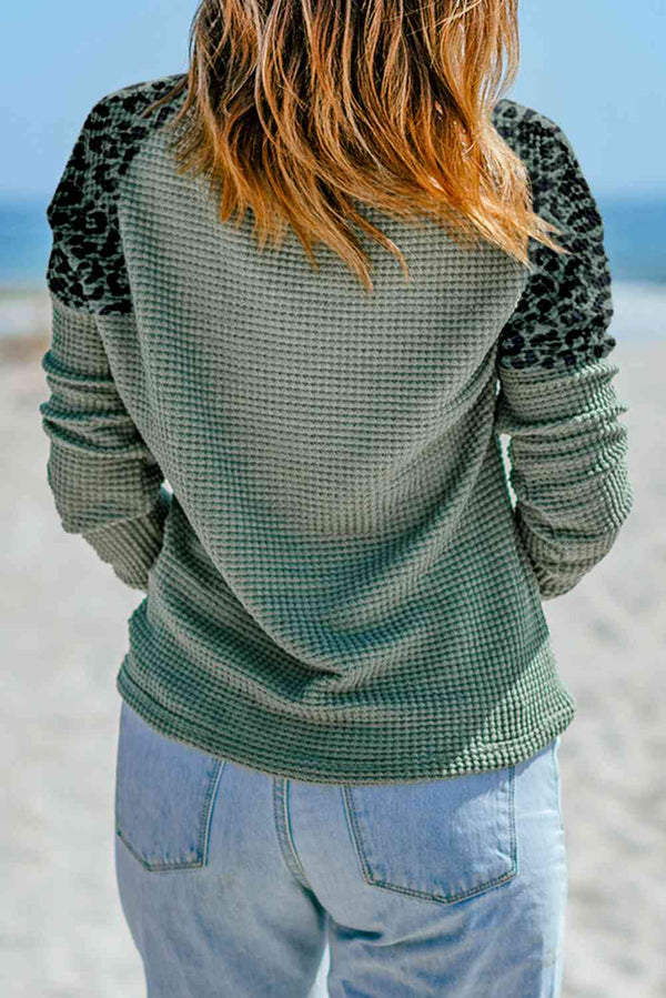 Bexley Waffle Knit Leopard Notched Neck Top