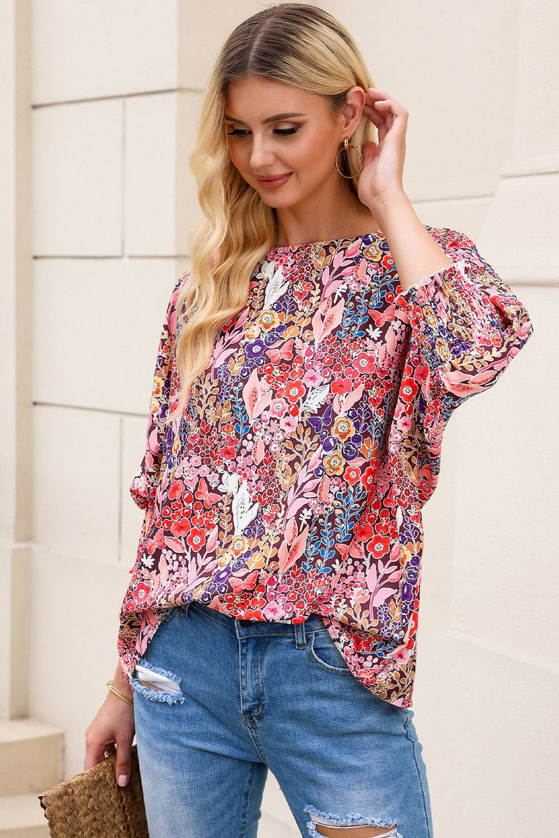 Jael Floral Round Neck Three-Quarter Sleeve Top- Deal of the Day!