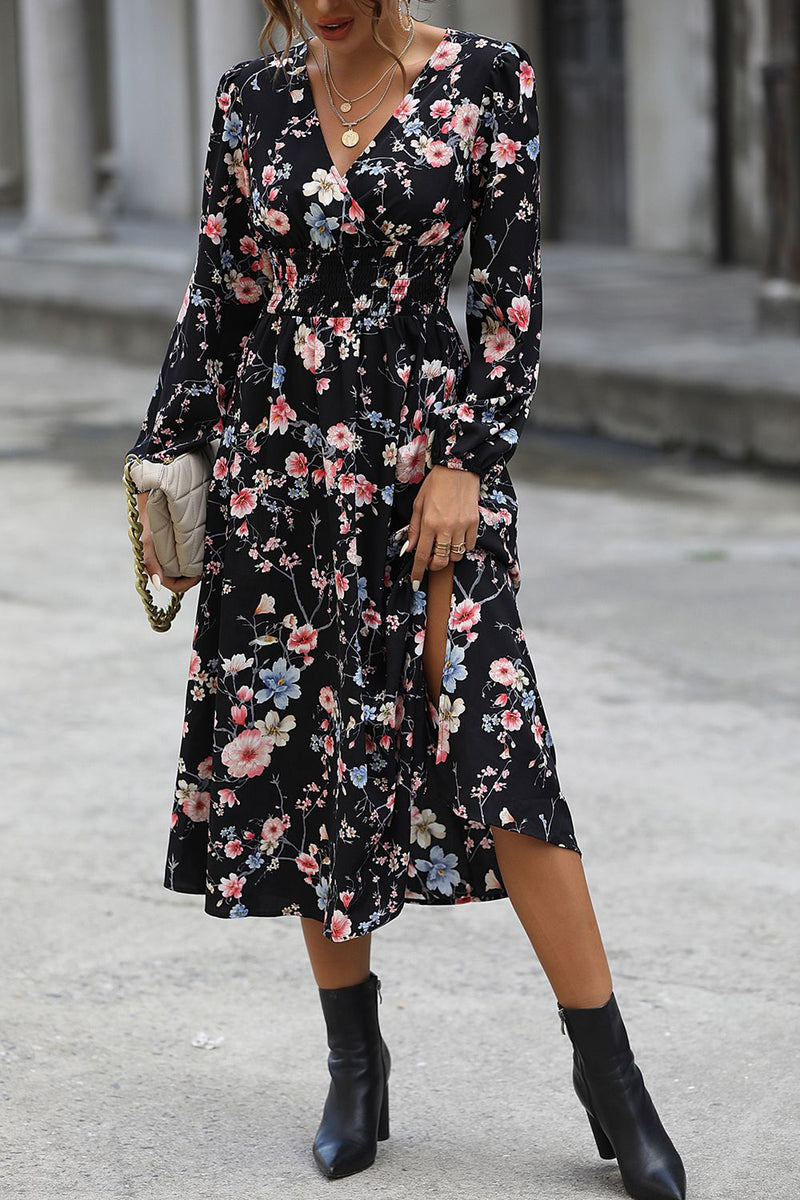 Sally Floral Long Sleeve Surplice Neck Dress -- Deal of the day!