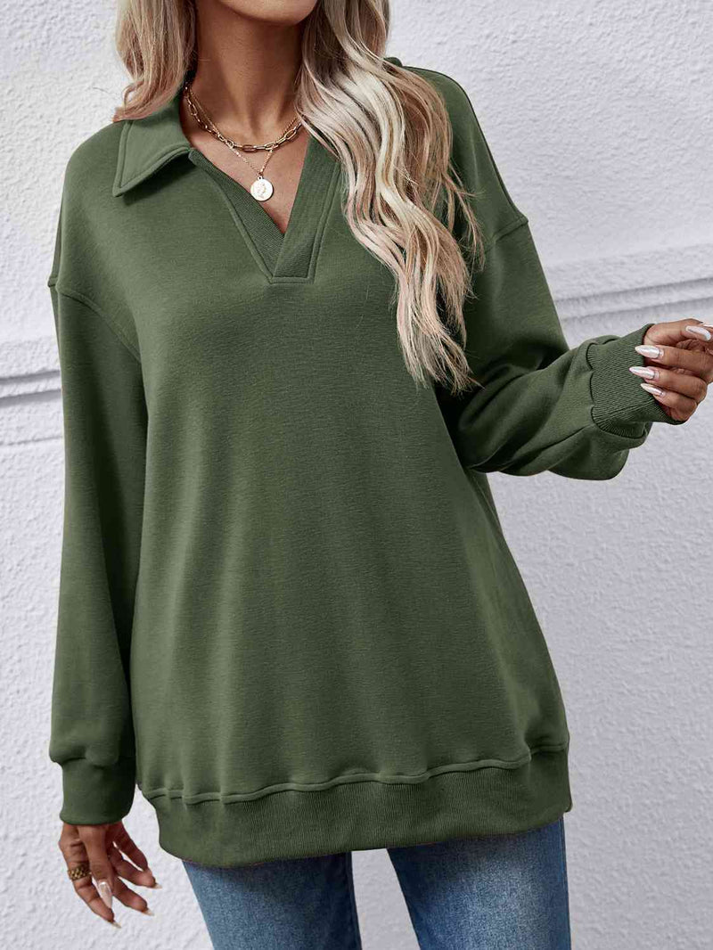 Miriam Collared Neck Dropped Shoulder Sweatshirt -- Deal of the day!