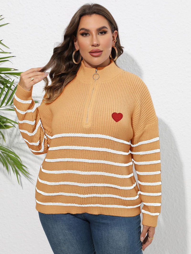 Krista Plus Size Zip-Up Striped Sweater