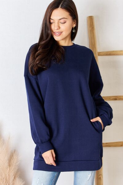 Amy Zenana Oversized Round Neck Long Sleeve Sweatshirt