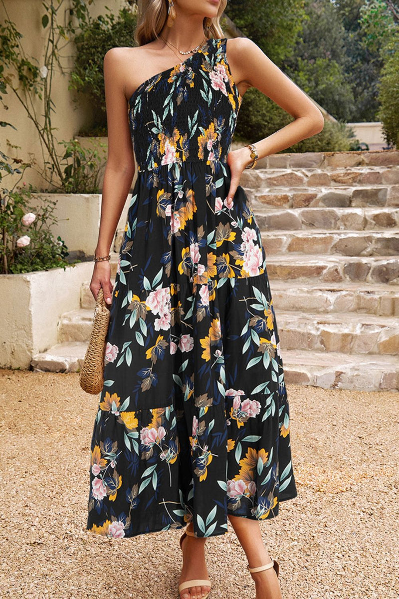 Baylor Floral One-Shoulder Sleeveless Dress with Pockets