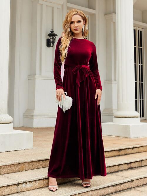 Anastasia Tie Front Round Neck Long Sleeve Maxi Dress -- Deal of the day!