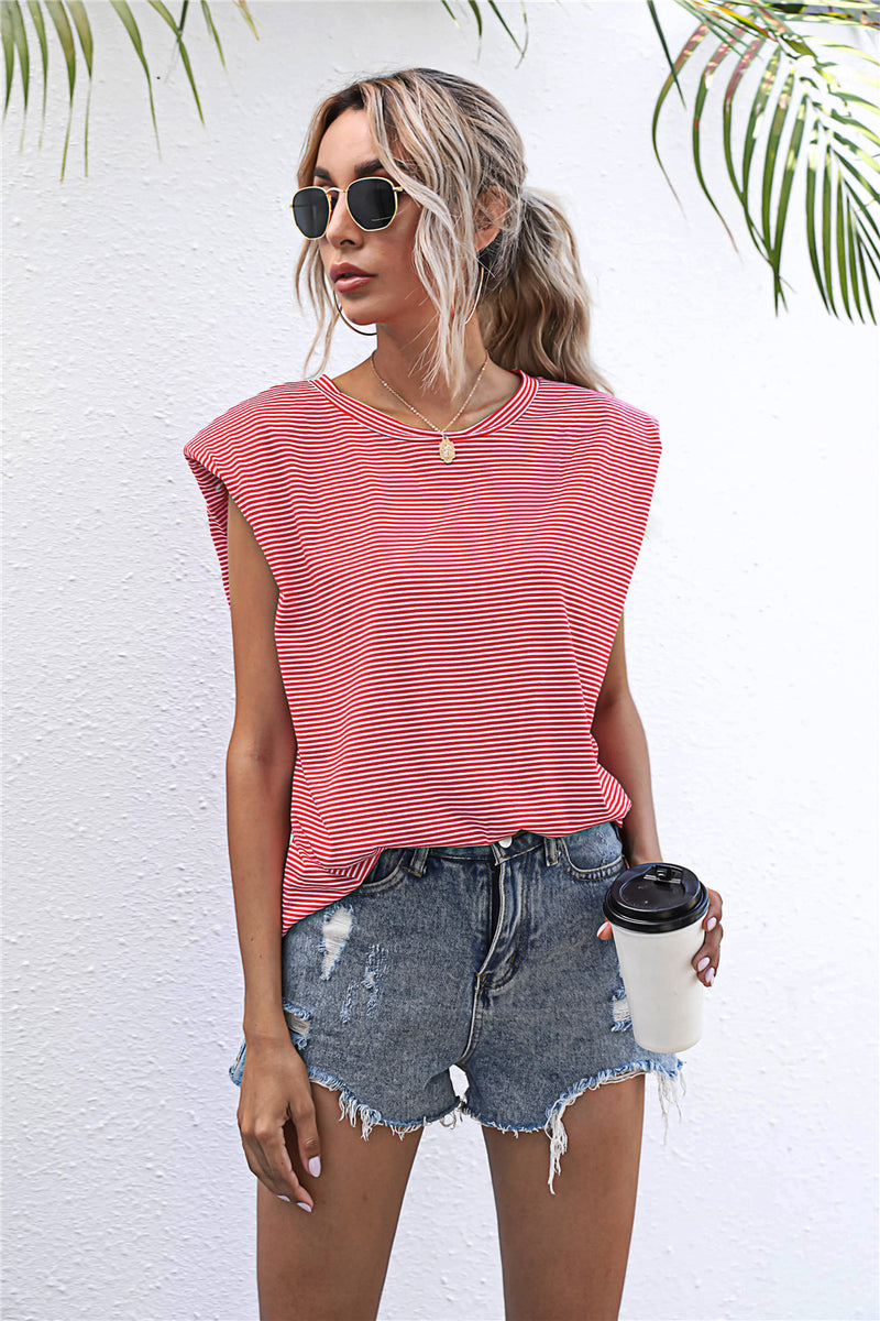 Deal of the Day Nancy Round Neck Cap Sleeve Tee