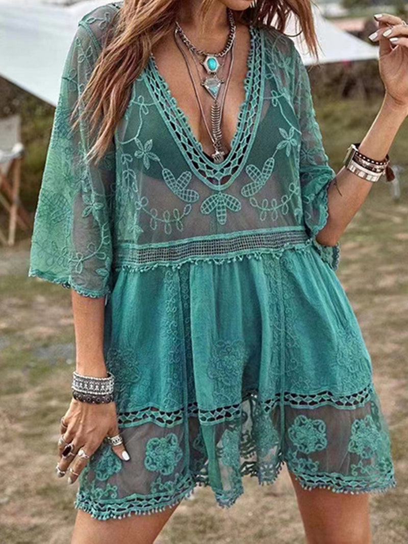 Moriah Lace Detail Plunge Cover-Up Dress