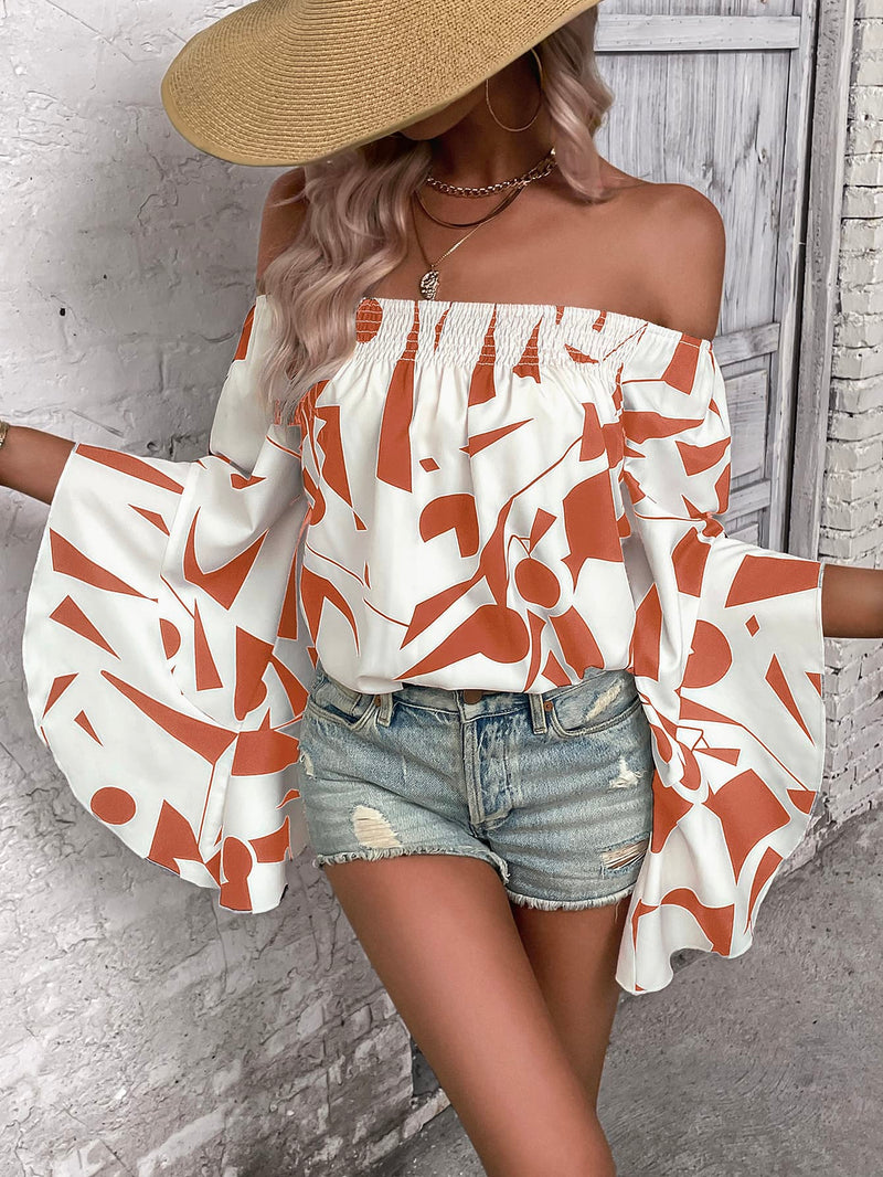 Raquel Printed Off-Shoulder Bell Sleeve Blouse