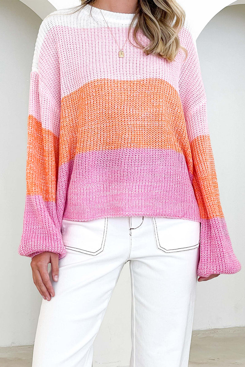 Allegra Ribbed Color Block Long Sleeve Sweater
