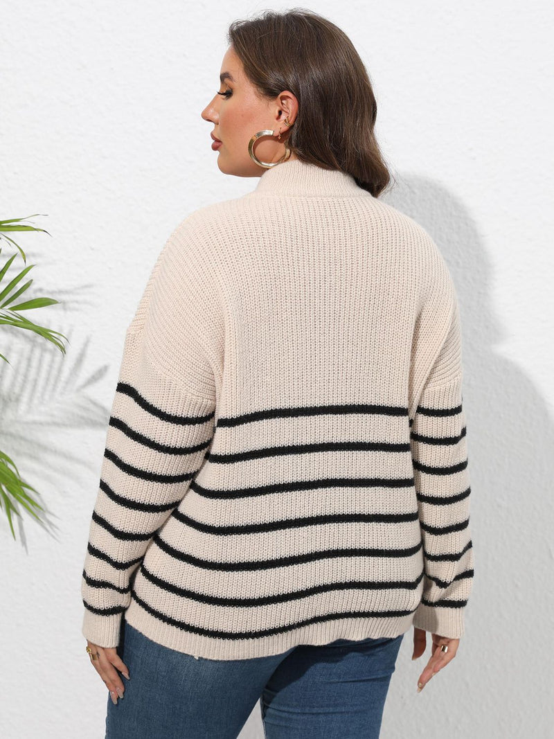 Krista Plus Size Zip-Up Striped Sweater