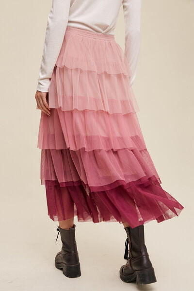 Charlotte Elastic Waist Layered Tulle Midi Skirt
