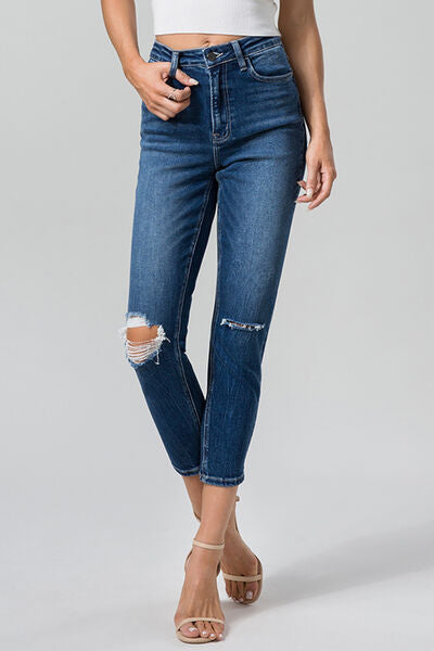 Trinity Full Size High Waist Distressed Washed Cropped Mom Jeans
