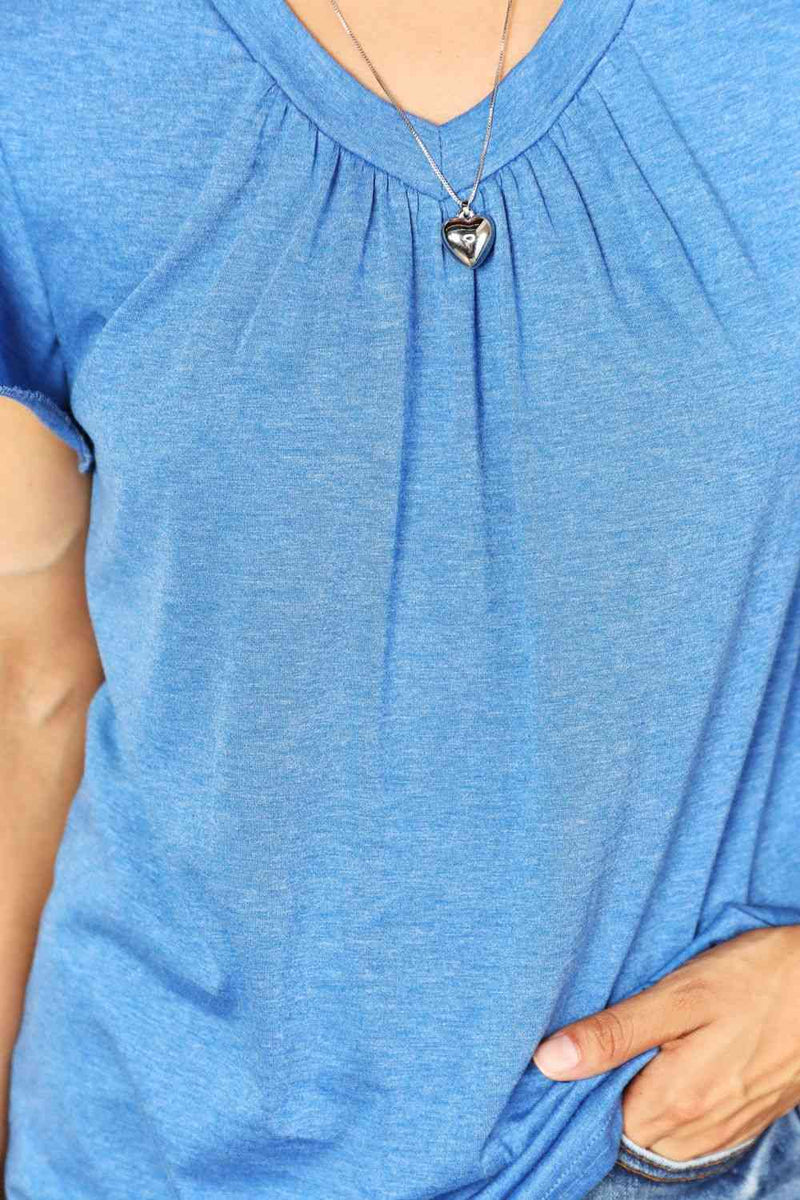 Dina Ruched V-Neck Short Sleeve T-Shirt