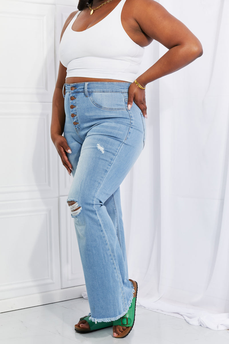 Jess Vibrant Button Flare Jeans
