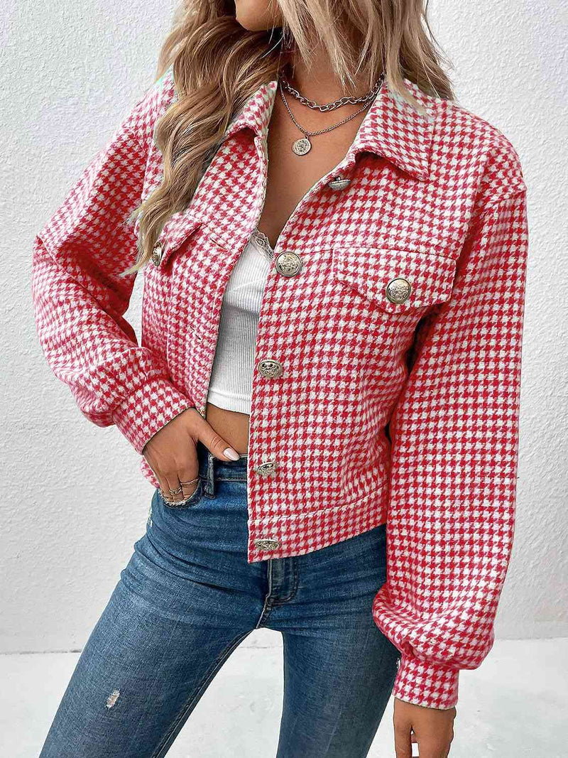 Galley Houndstooth Collared Neck Button Up Jacket -- Deal of the day!