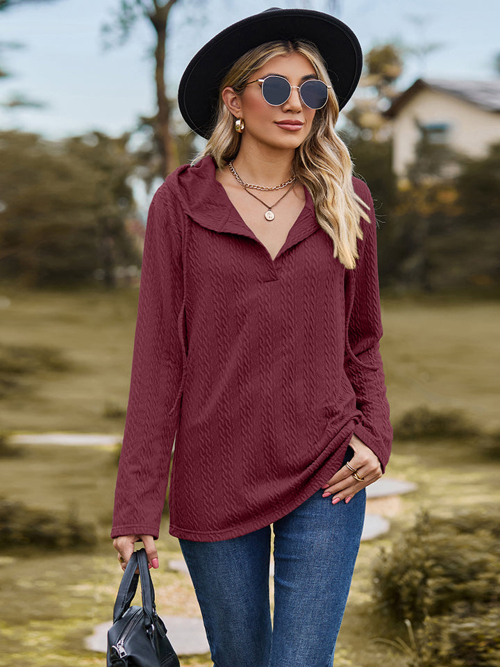 Kailey Cable-Knit Hooded Blouse