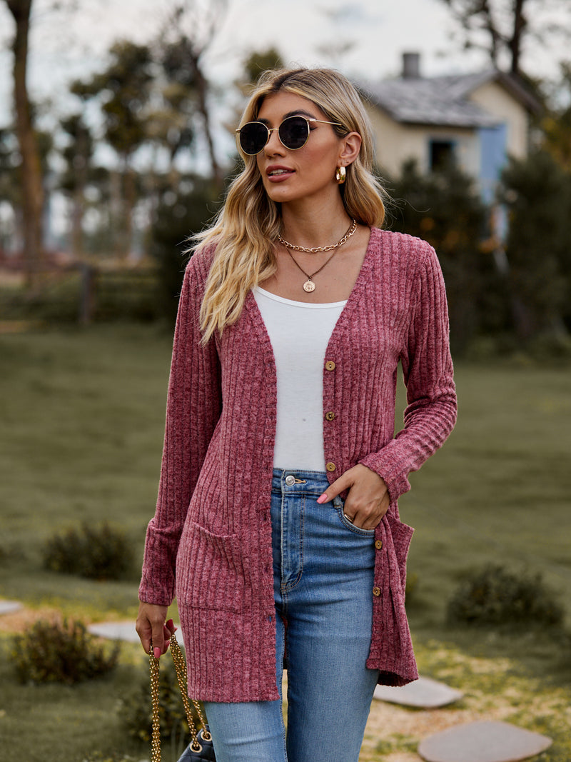 Stella Ribbed Button-UP Cardigan with Pockets - Deal of the day!