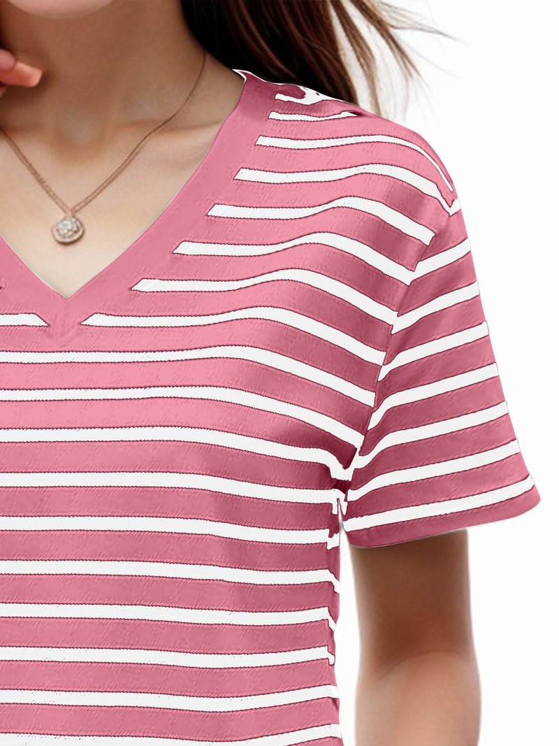 Violet Plus Size Striped V-Neck Short Sleeve T-Shirt