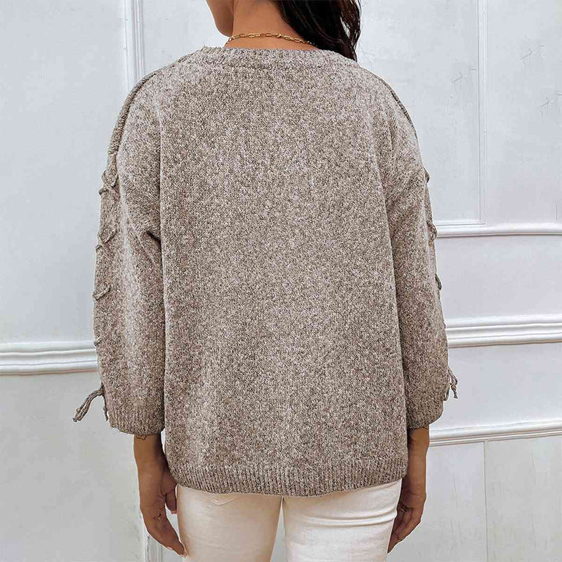 Monique Lace-Up Long Sleeve Round Neck Sweater