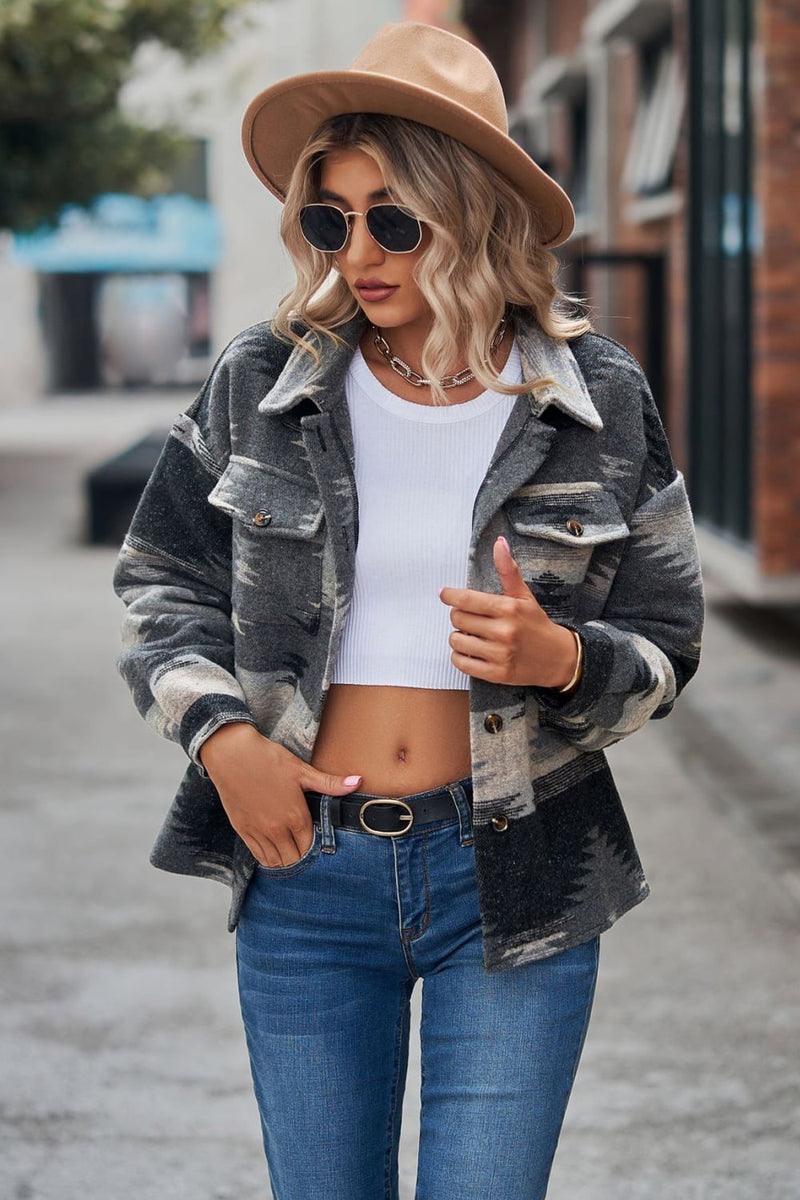 Hailey Printed Collared Neck Jacket