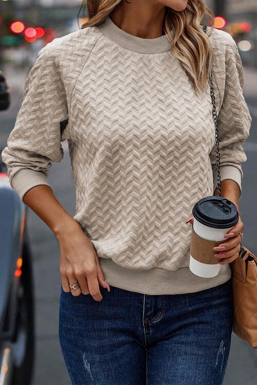 Eisley Texture Round Neck Long Sleeve Sweatshirt