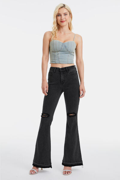 Gillian Full Size High Waist Distressed Raw Hem Flare Jeans