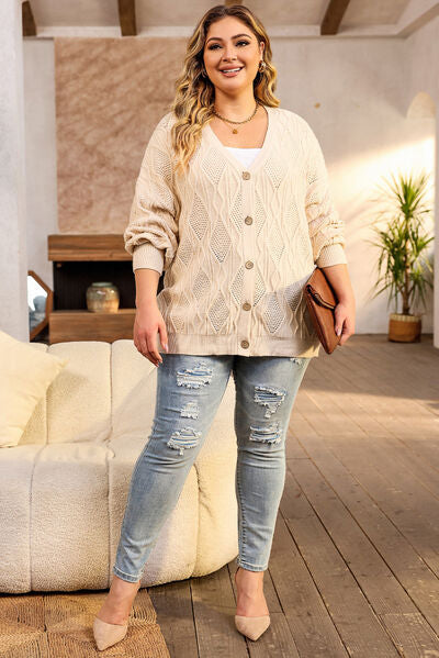 Tiana Plus Size Cable-Knit Button Up Sweater