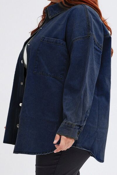 Addy Plus Size Snap Down Pocketed Denim Jacket