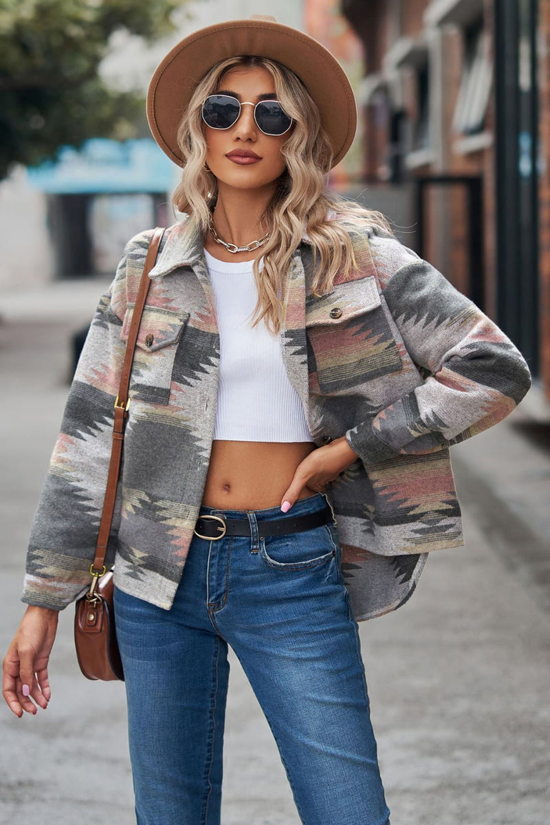 Hailey Printed Collared Neck Jacket