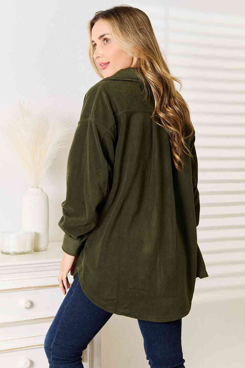 Cozy Girl Full Size Button Down Shacket in Army Green