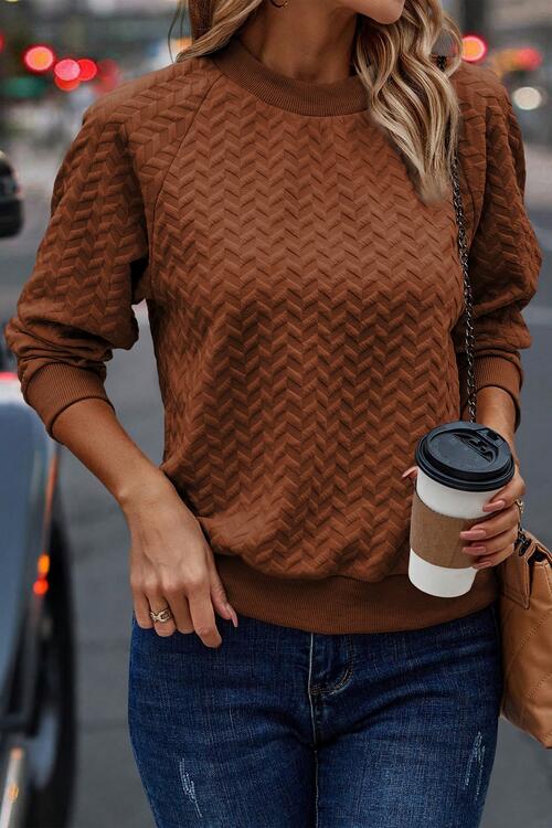 Eisley Texture Round Neck Long Sleeve Sweatshirt