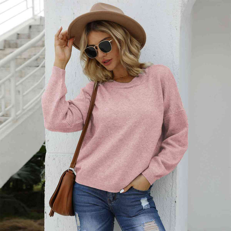 Alfred Round Neck Long Sleeve Drop Shoulder Sweater