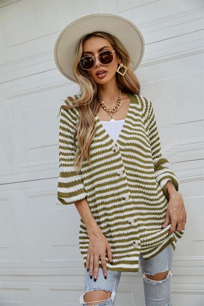 Ronnie Striped Button Up Long Sleeve Cardigan