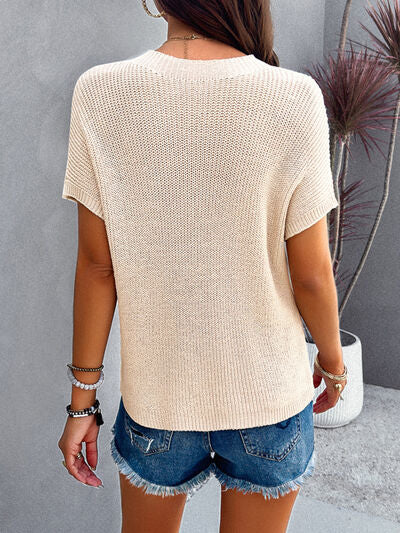 Natalie Round Neck Rib Trim Short Sleeve Knit Top - Deal of the Day!